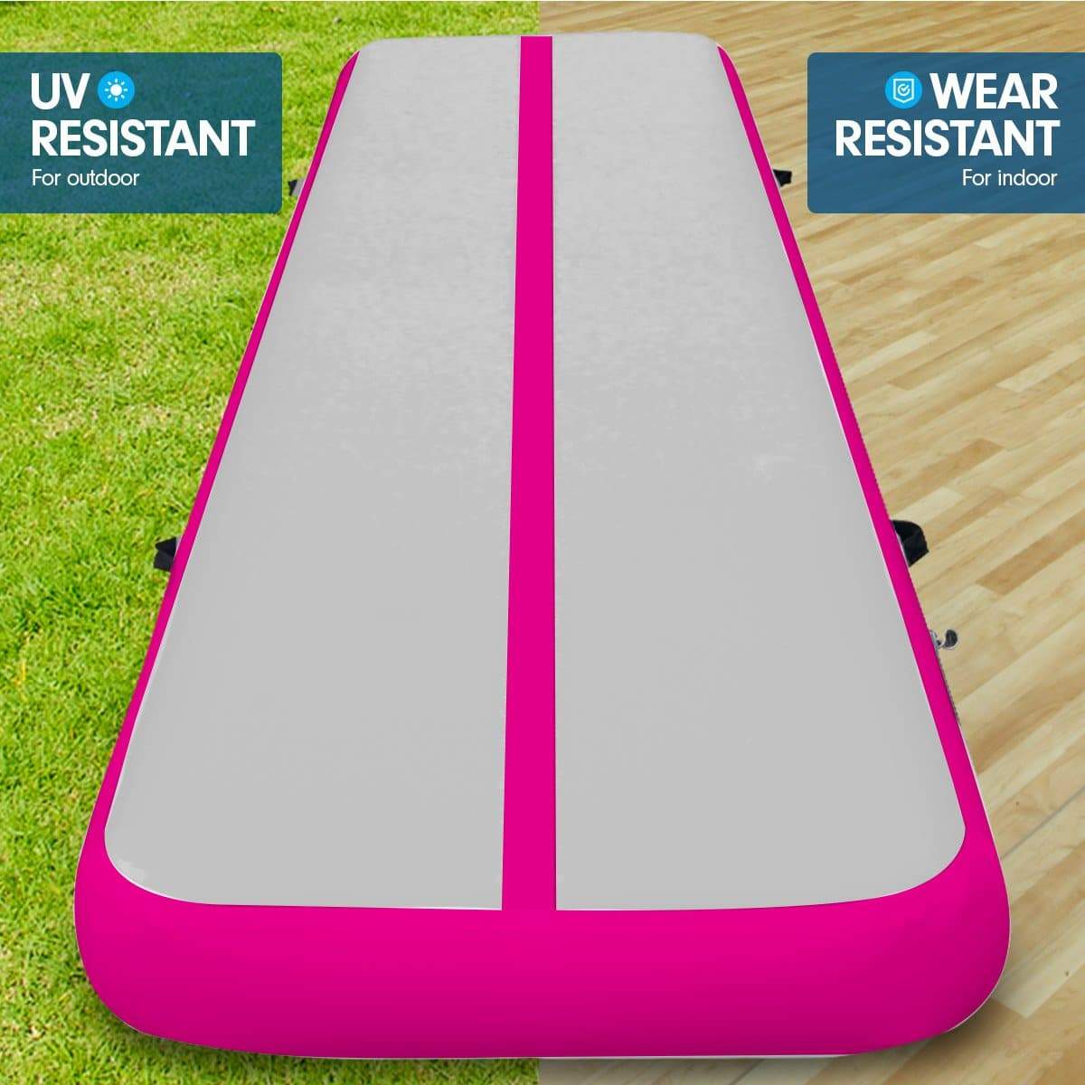 6m x 2m Airtrack Tumbling Mat Gymnastics Exercise Air Track Grey Pink