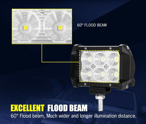 6x 4 inch Work Lights CREE Spot Flood LED Light Bar Reverse 4WD 12V 24V