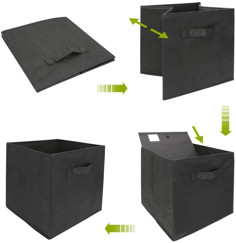 6x Foldable Fabric Basket Bin Storage Cube For Nursery, Office And Home Decor (Black