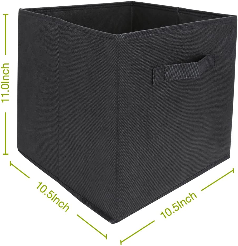 6x Foldable Fabric Basket Bin Storage Cube For Nursery, Office And Home Decor (Black