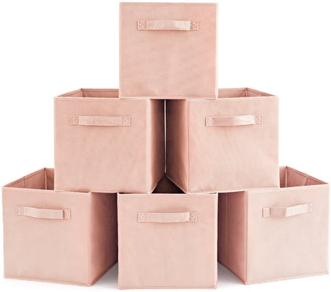6x Foldable Fabric Basket Bin Storage Cube For Nursery, Office And Home Decor (Pink