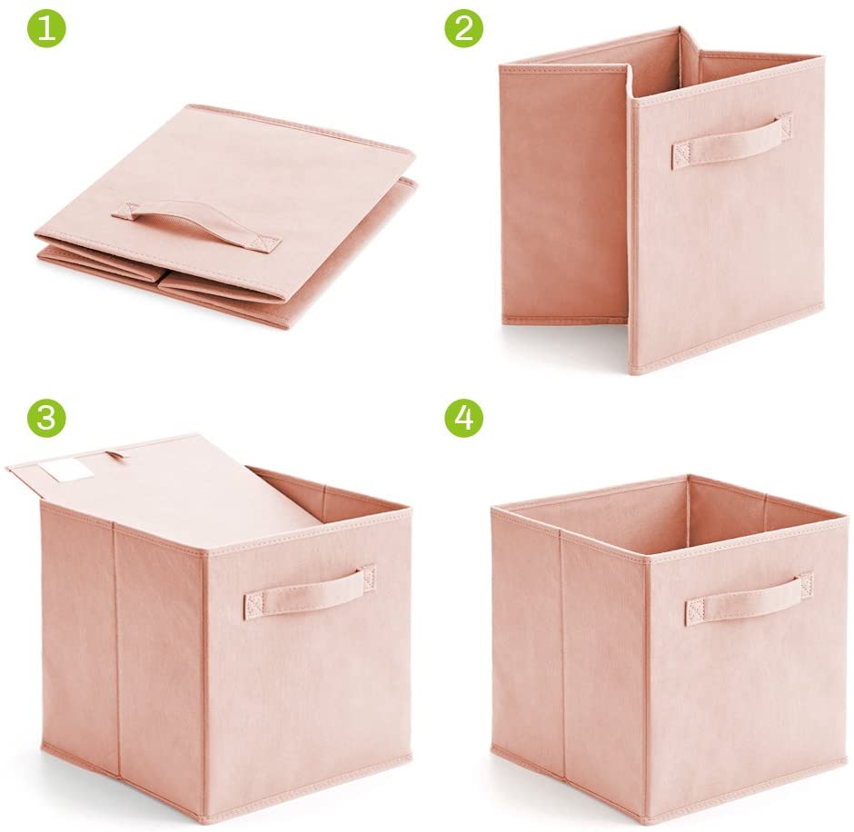 6x Foldable Fabric Basket Bin Storage Cube For Nursery, Office And Home Decor (Pink