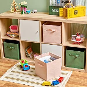 6x Foldable Fabric Basket Bin Storage Cube For Nursery, Office And Home Decor (Pink