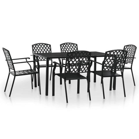 7 Piece Outdoor Dining Set Steel Black