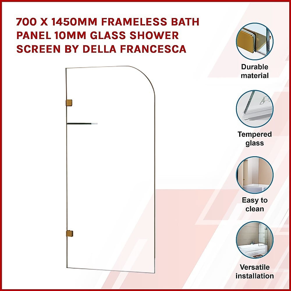 700 x 1450mm Frameless Bath Panel 10mm Glass Shower Screen