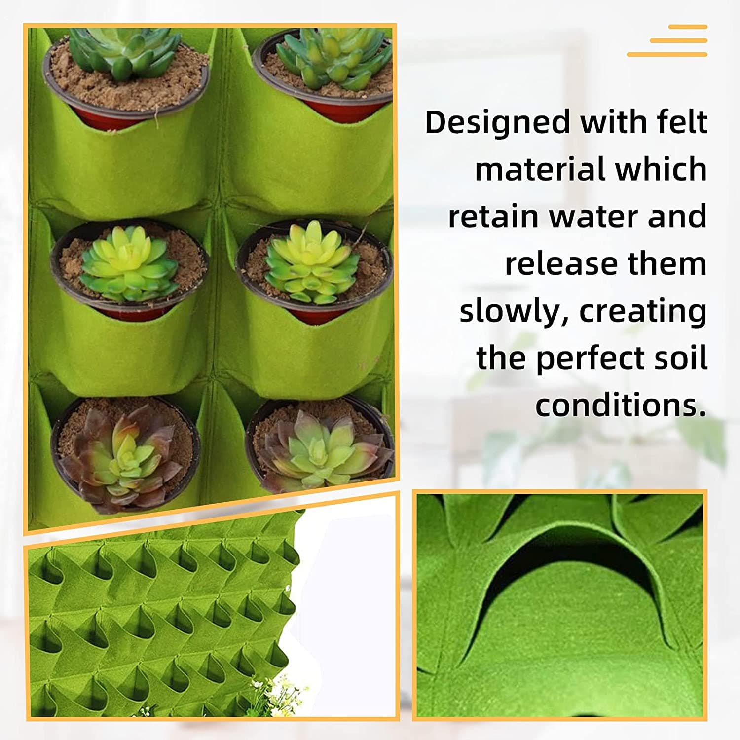 72 Pockets Wall Hanging Planter Grow Bag Vertical Garden Flower Green