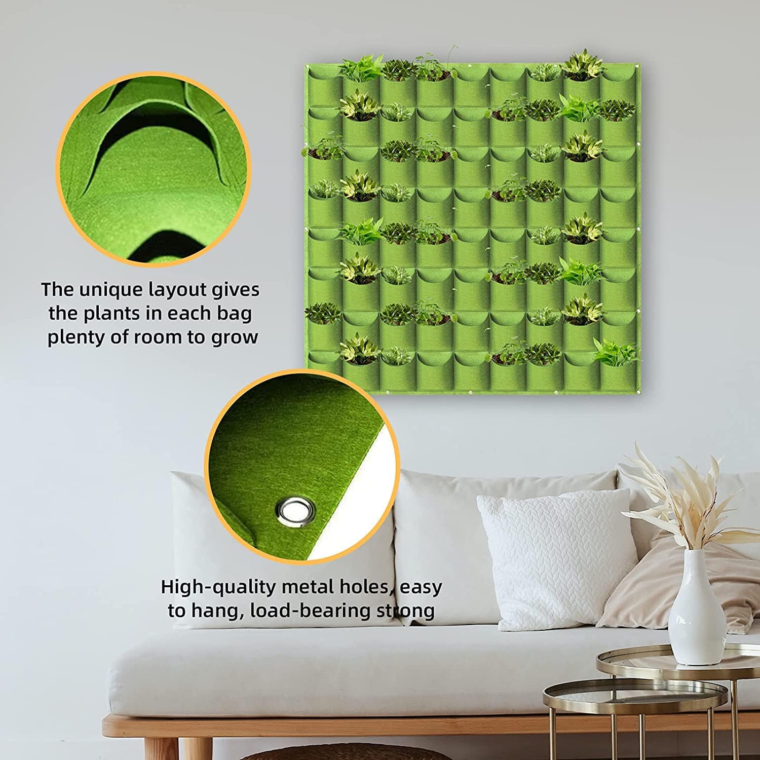 72 Pockets Wall Hanging Planter Grow Bag Vertical Garden Flower Green