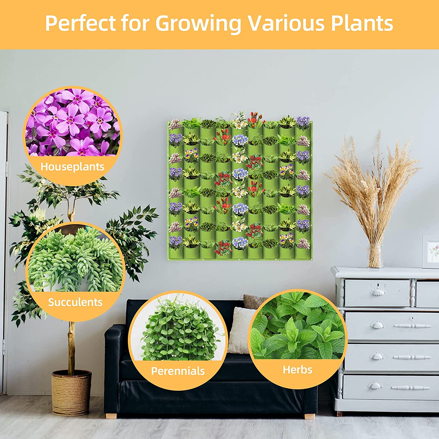 72 Pockets Wall Hanging Planter Grow Bag Vertical Garden Flower Green