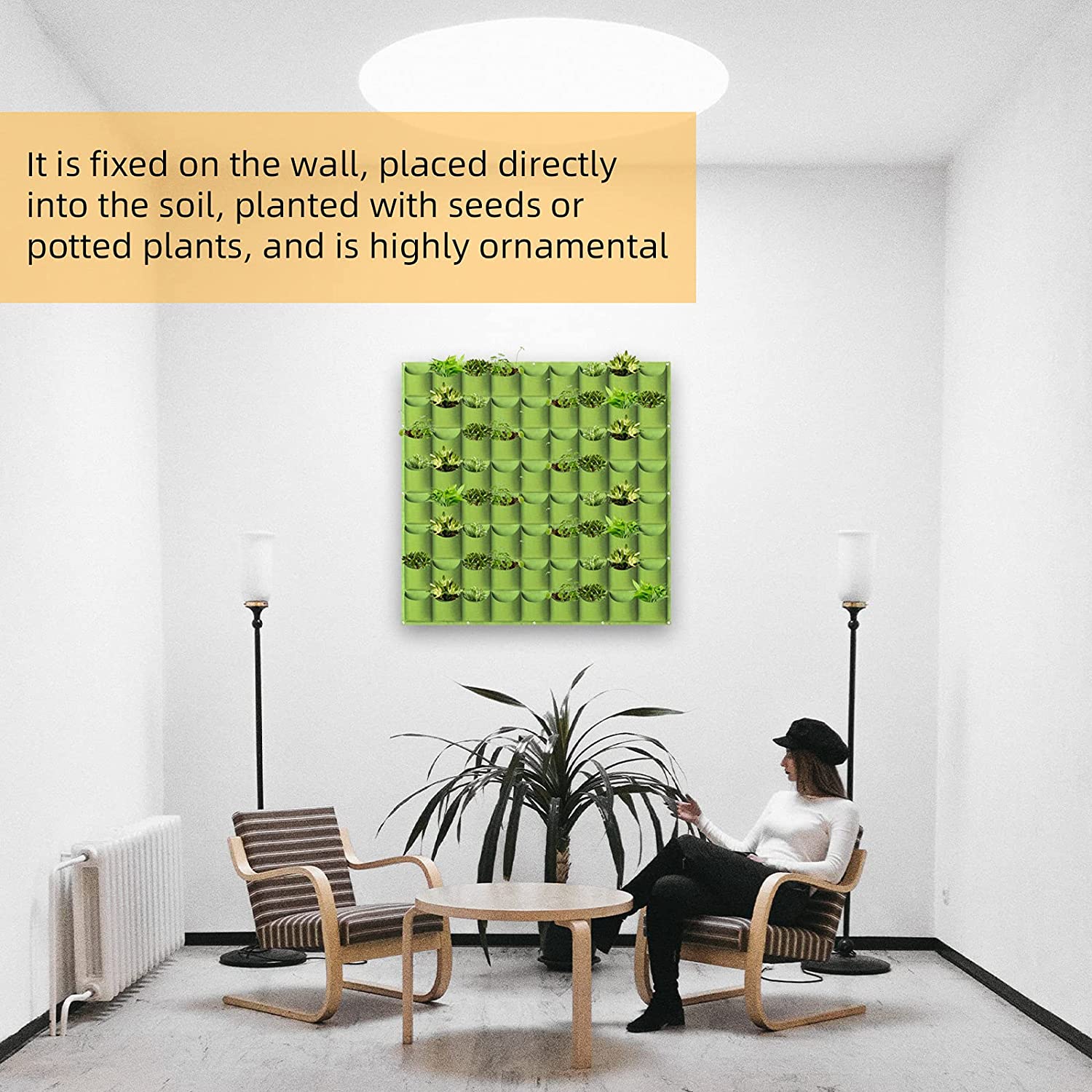 72 Pockets Wall Hanging Planter Grow Bag Vertical Garden Flower Green
