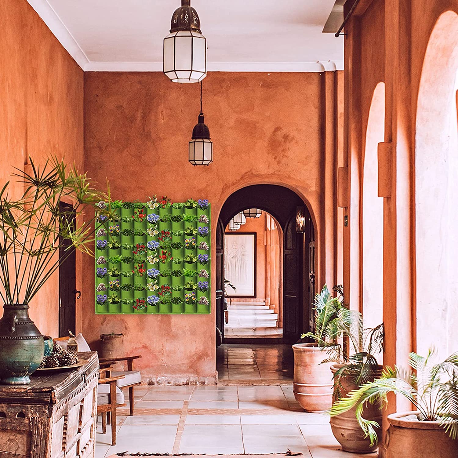 72 Pockets Wall Hanging Planter Grow Bag Vertical Garden Flower Green