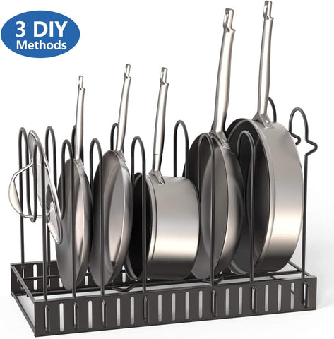 8 Pots and Pans Holder Adjustable Organizer Under Cabinet Upgraded Version