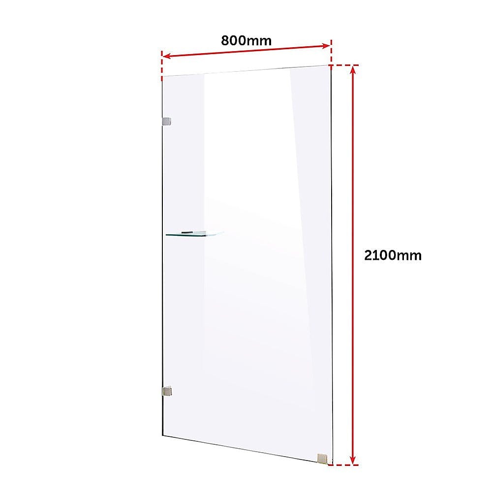 800 x 2100mm Frameless 10mm Safety Glass Shower Screen-Chrome/Black