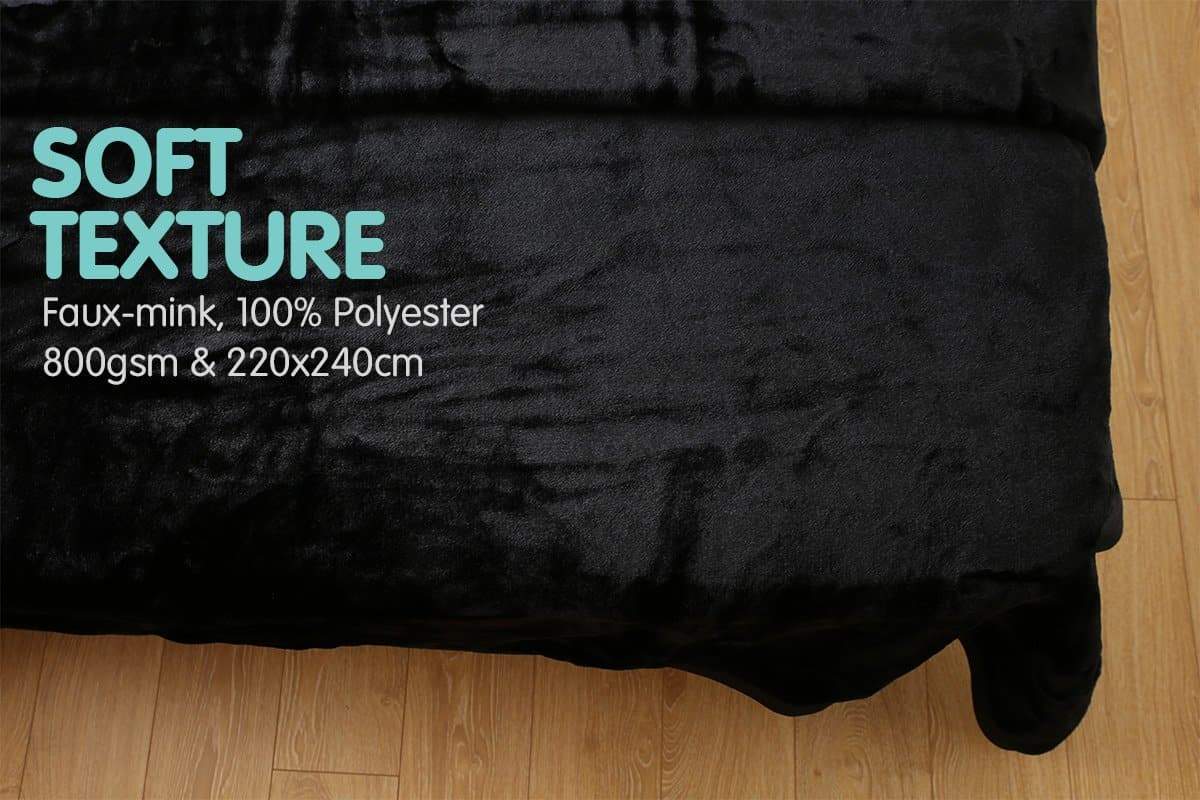 800Gsm Heavy Double-Sided Faux Mink Blanket - Black
