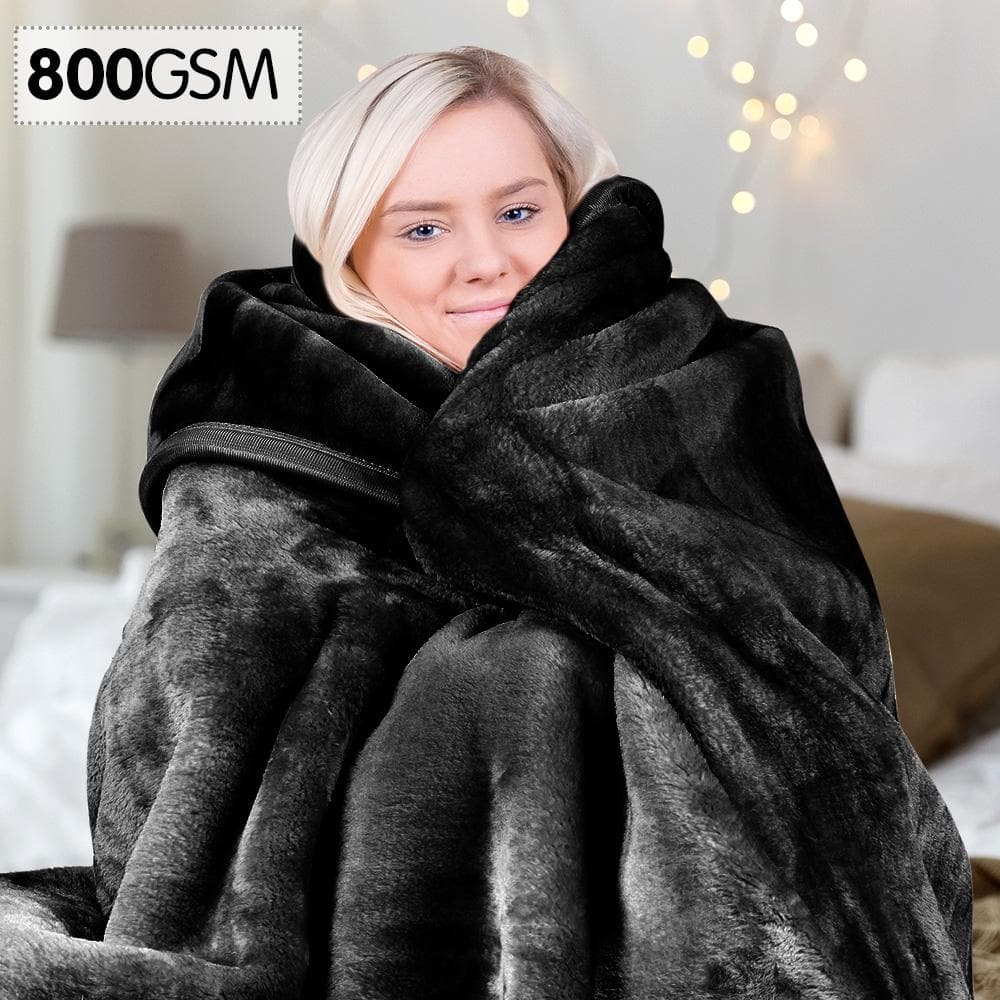 800Gsm Heavy Double-Sided Faux Mink Blanket - Black