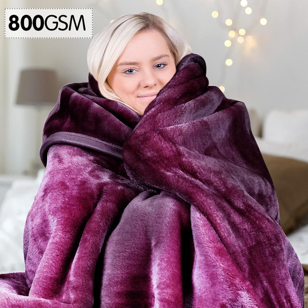 800Gsm Heavy Double-Sided Faux Mink Blanket - Purple