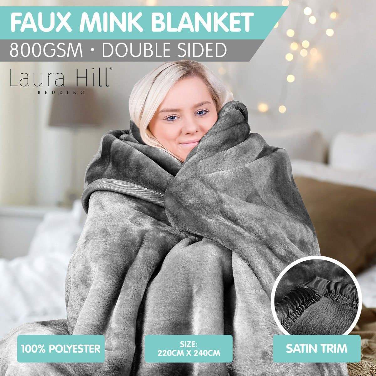 800GSM Heavy Double-Sided Faux Mink Blanket - Silver