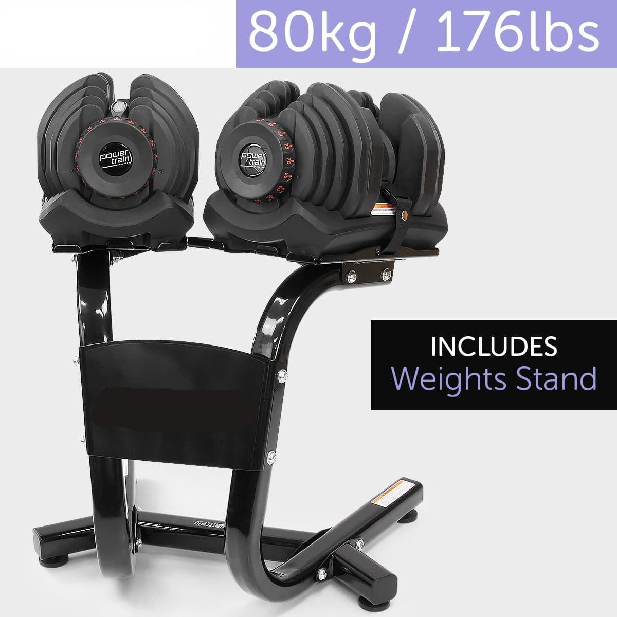 80kg Powertrain Adjustable Dumbbell Set With Stand