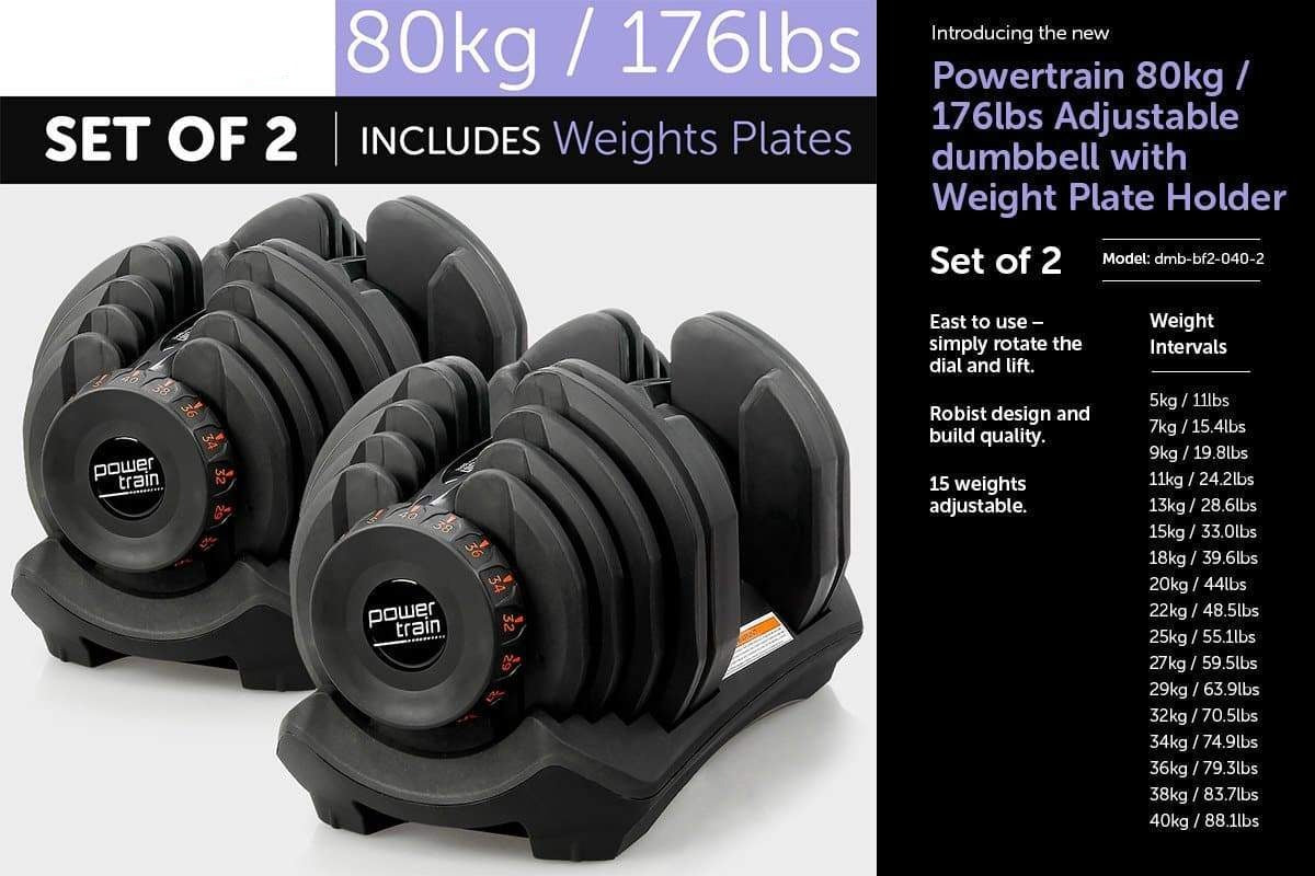 80kg Powertrain Home Gym Adjustable Dumbbell Set