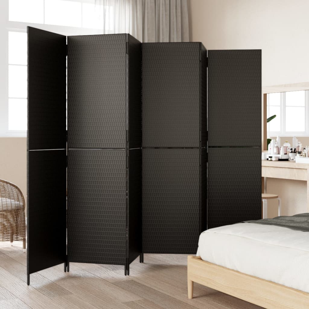 Room Divider 6 Panels Black Poly Rattan