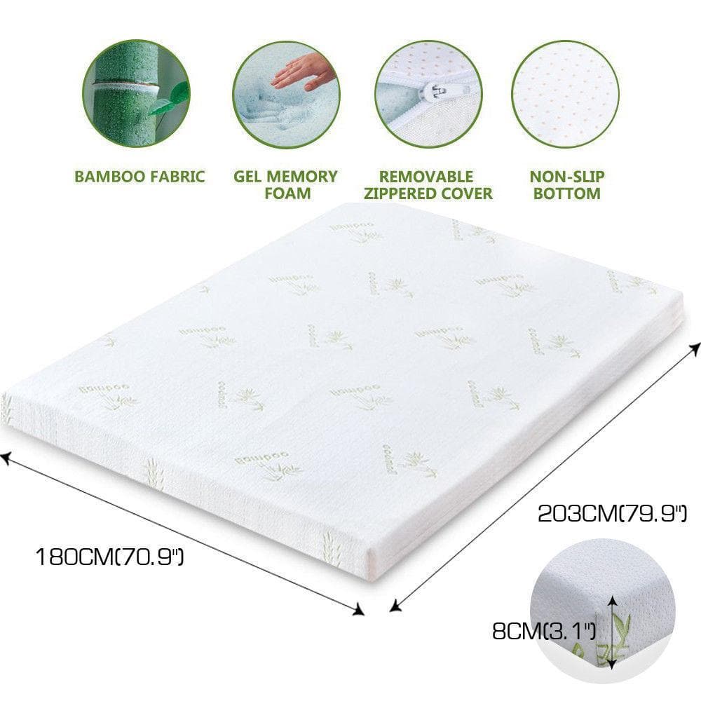bedding 8cm Thickness Cool Gel Memory Foam Mattress Topper Bamboo Fabric King