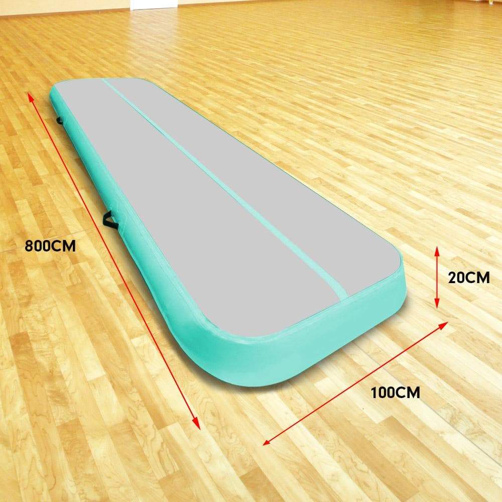 8m Airtrack Tumbling Mat Gymnastics Exercise 20cm Air Track Grey Green