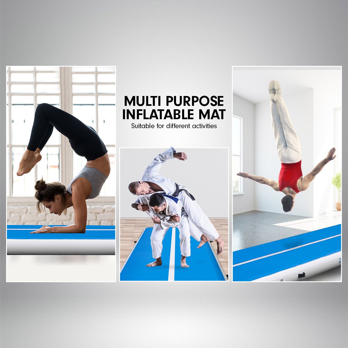 yoga 8m x 1m Air Track Inflatable Tumbling Gymnastics Mat - Blue White