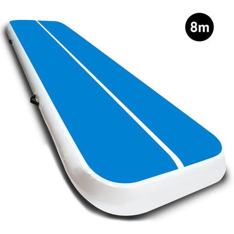 yoga 8m x 1m Air Track Inflatable Tumbling Gymnastics Mat - Blue White