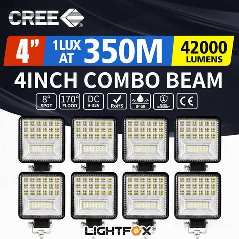 8x 4" inch CREE LED Work Lights Spot Flood Square Work Lamp Off Road 4x4 Reverse