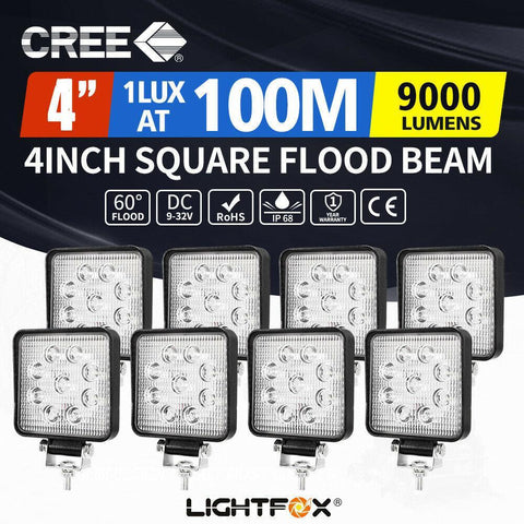 8x Square CREE LED Work Driving Light Bar Flood Beam 12V 24V Offroad 4WD