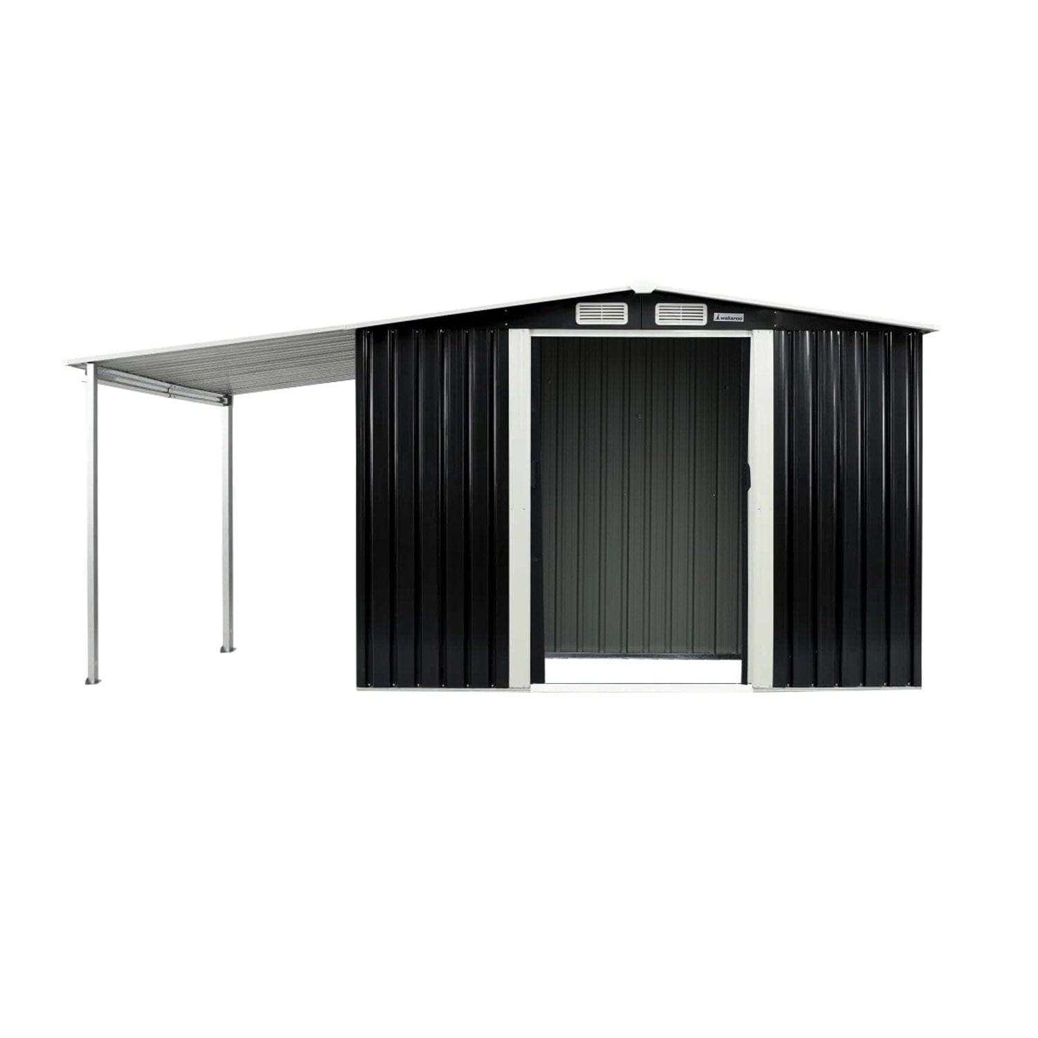 8x8ft Zinc Steel Garden Shed with Open Storage - Black