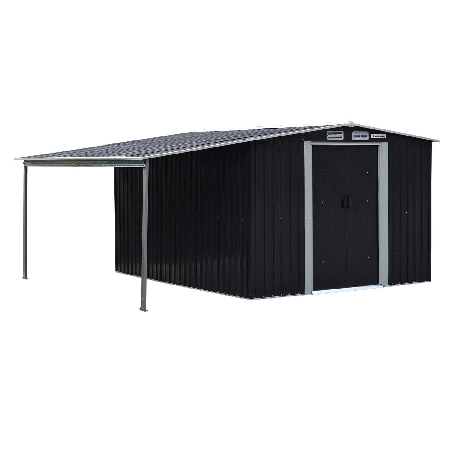 8x8ft Zinc Steel Garden Shed with Open Storage - Black