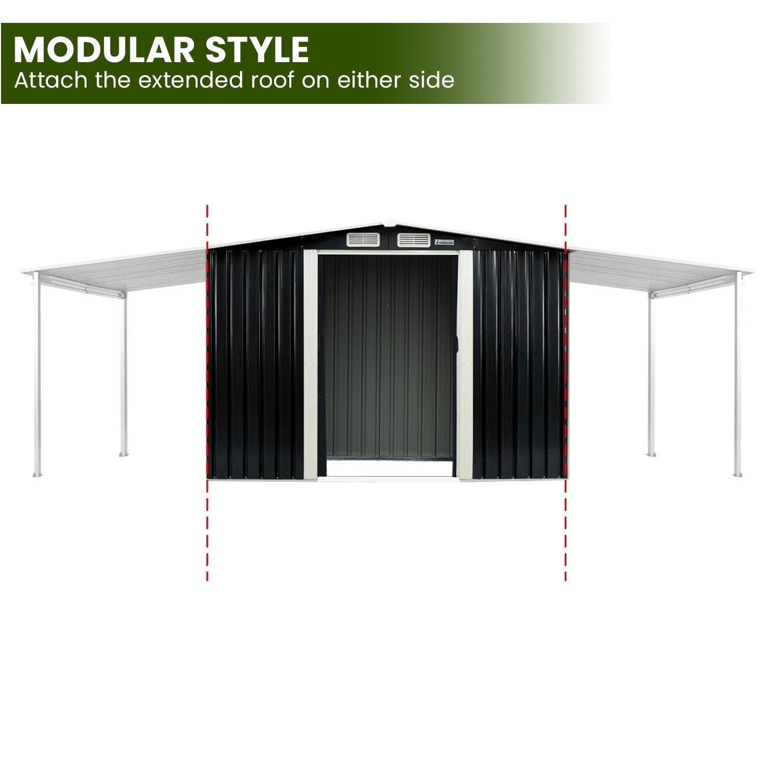 8x8ft Zinc Steel Garden Shed with Open Storage - Black