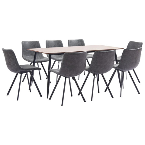 9 Piece Dining Set Grey Leather