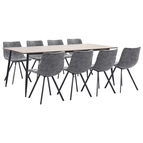 9 Piece Dining Set Grey Leather