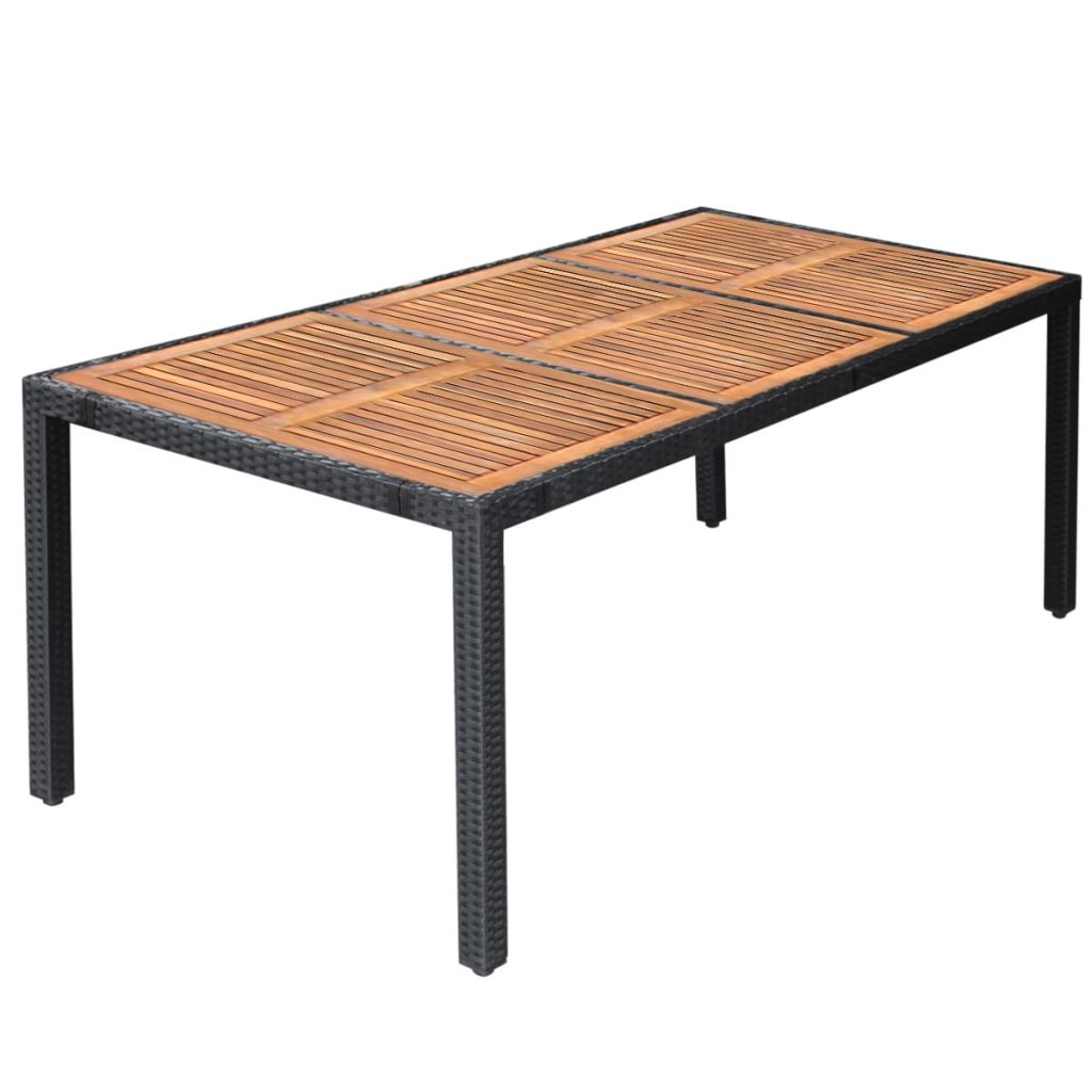 9 Piece Outdoor Dining Set Poly Rattan Acacia Wood Black
