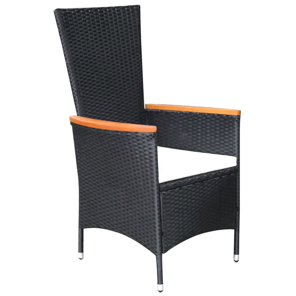 9 Piece Outdoor Dining Set Poly Rattan Acacia Wood Black