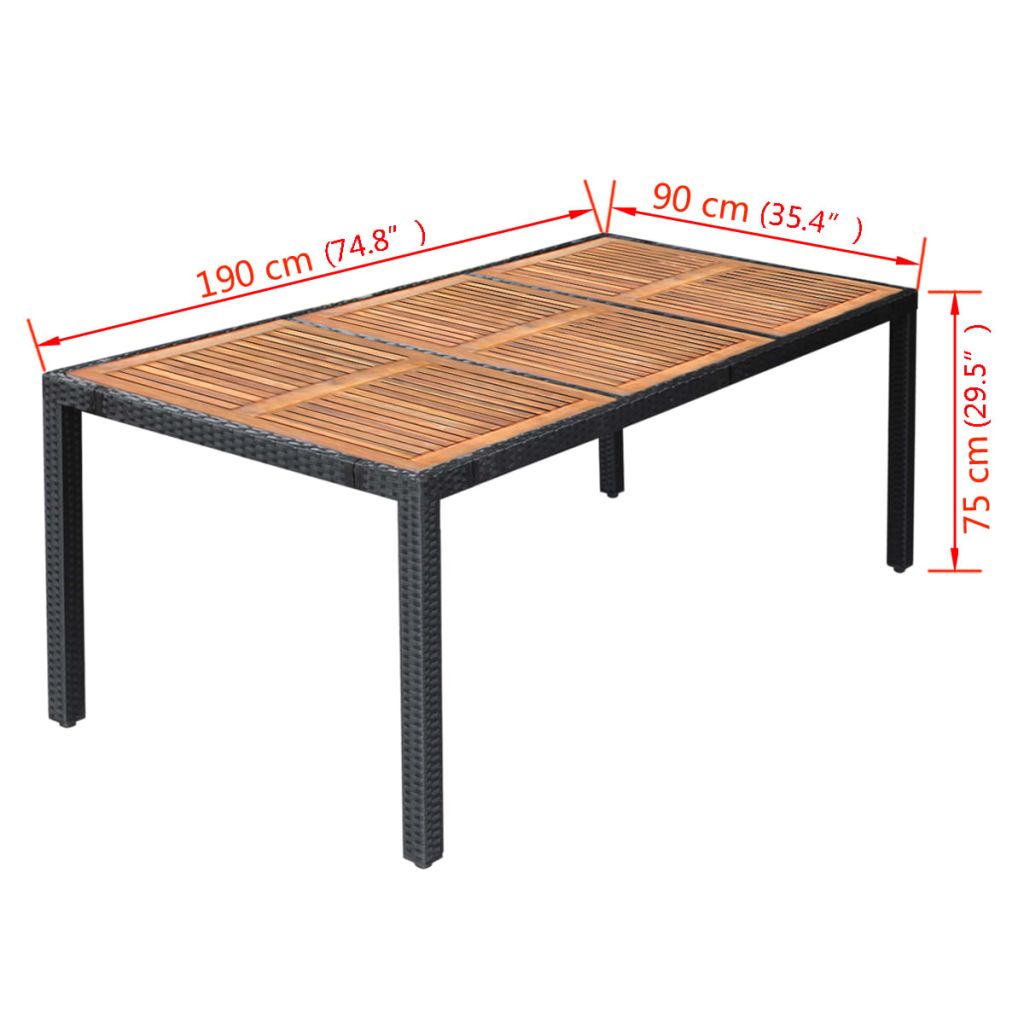 9 Piece Outdoor Dining Set Poly Rattan Acacia Wood Black