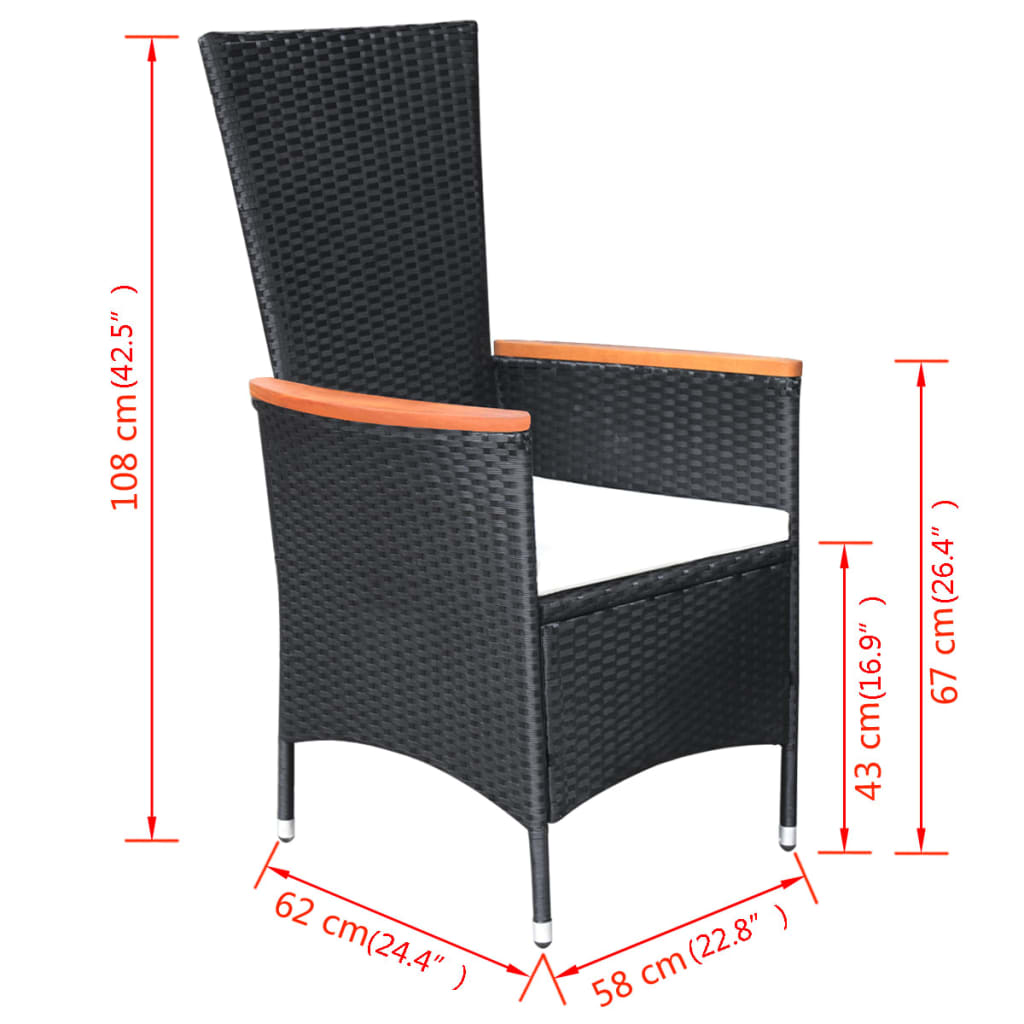 9 Piece Outdoor Dining Set Poly Rattan Acacia Wood Black