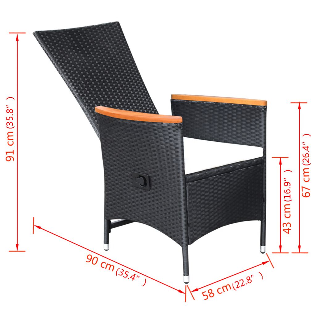 9 Piece Outdoor Dining Set Poly Rattan Acacia Wood Black