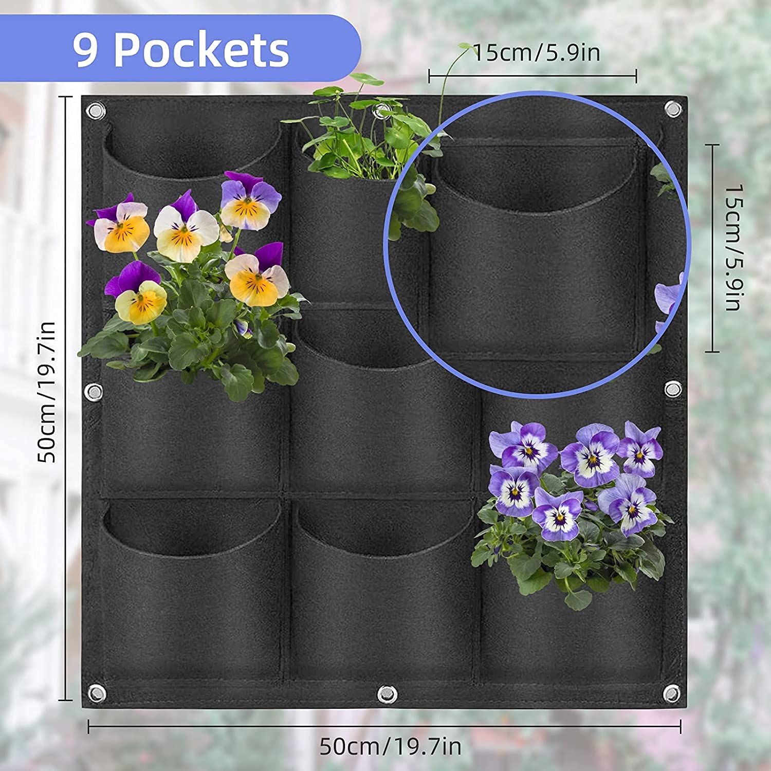 9 Pockets Wall Hanging Planter Grow Bag Vertical Garden Flower Black