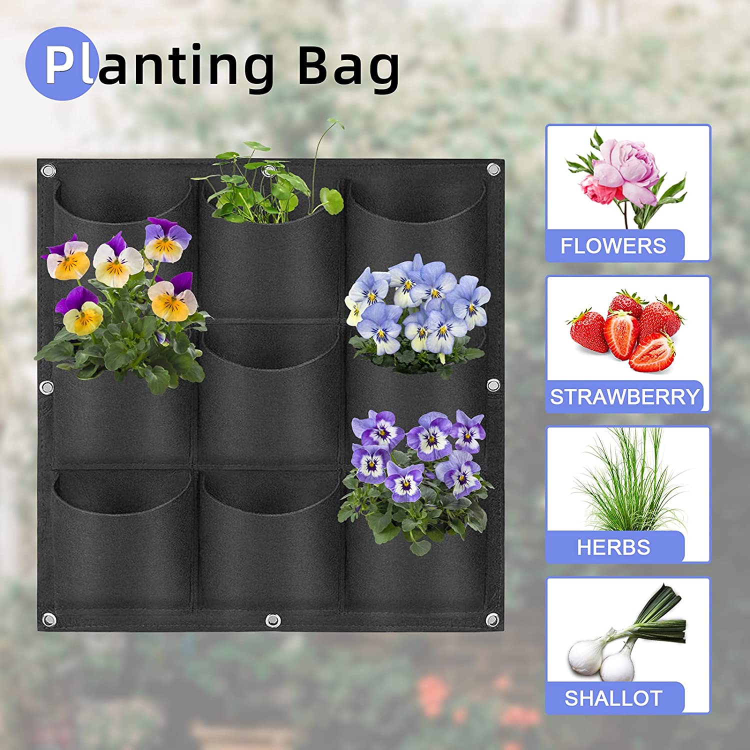 9 Pockets Wall Hanging Planter Grow Bag Vertical Garden Flower Black