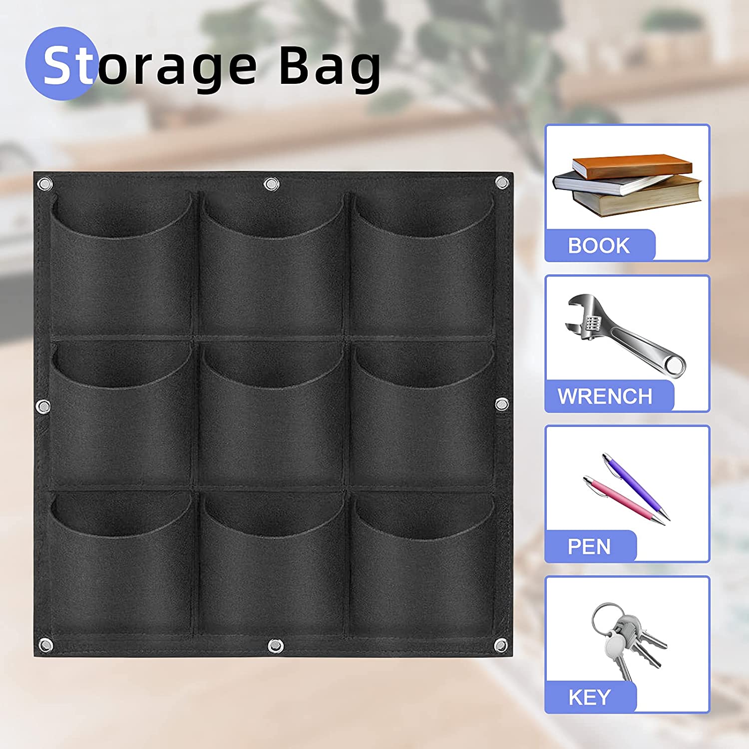 9 Pockets Wall Hanging Planter Grow Bag Vertical Garden Flower Black
