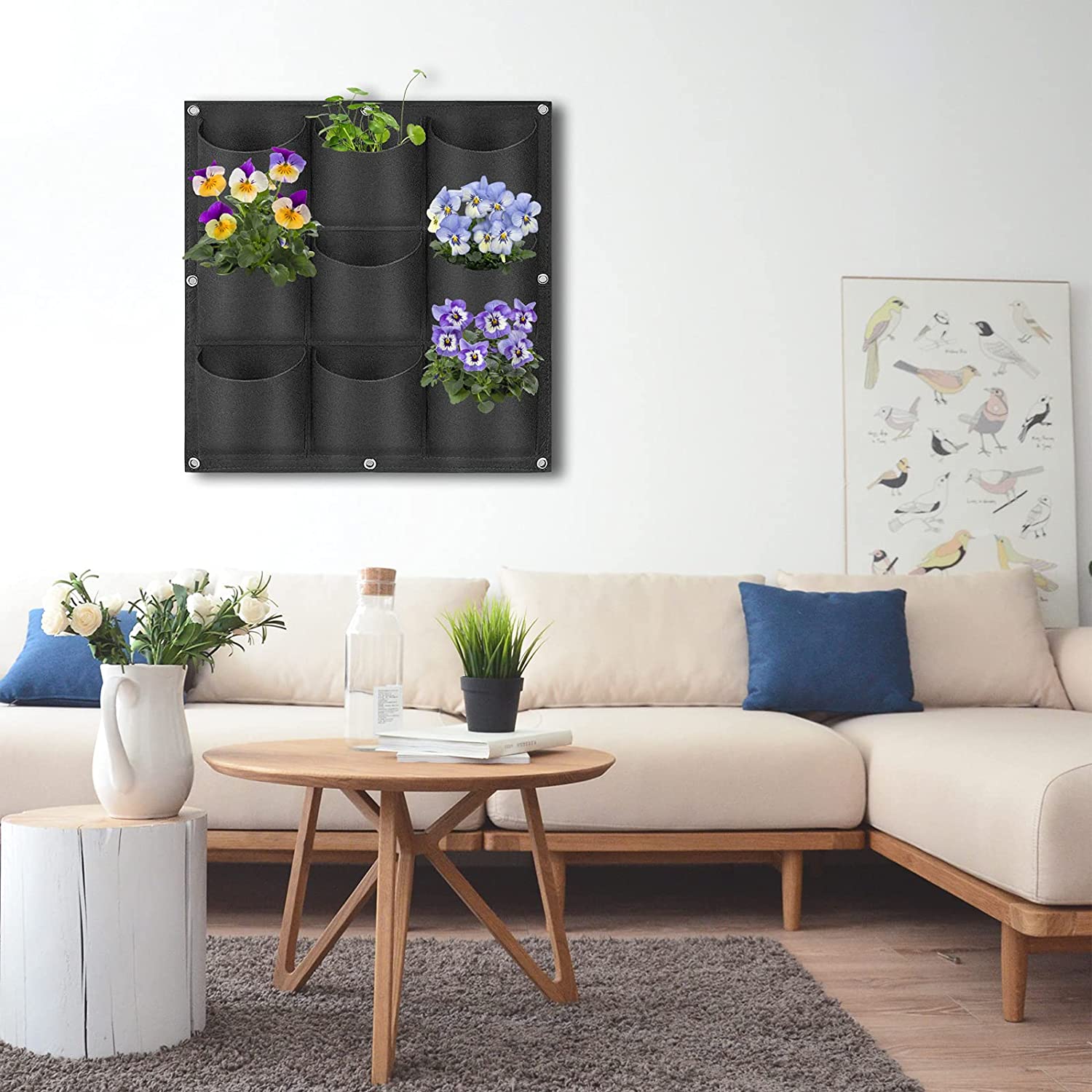 9 Pockets Wall Hanging Planter Grow Bag Vertical Garden Flower Black