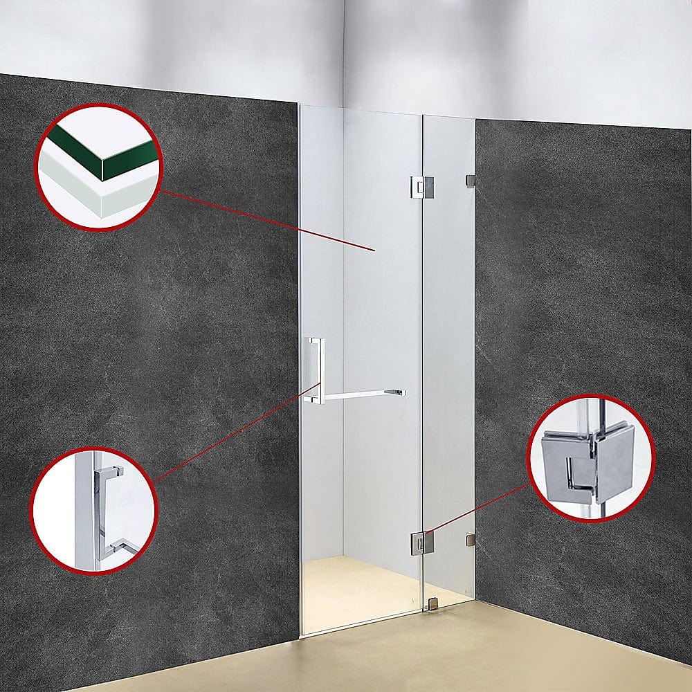 90 x 200cm Wall to Wall Frameless Shower Screen-Black/Chrome