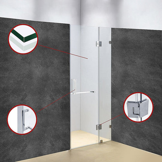 serr dis - 90 x 200cm Wall to Wall Frameless Shower Screen-Black/Chrome
