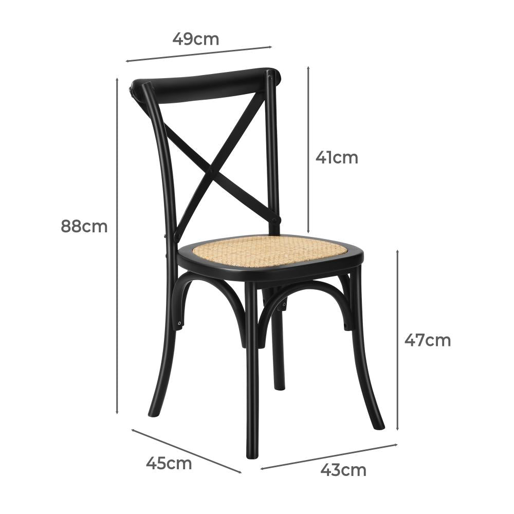 2 Pcs Dining Chair with Crossback Wooden Kitchen Black/Wood