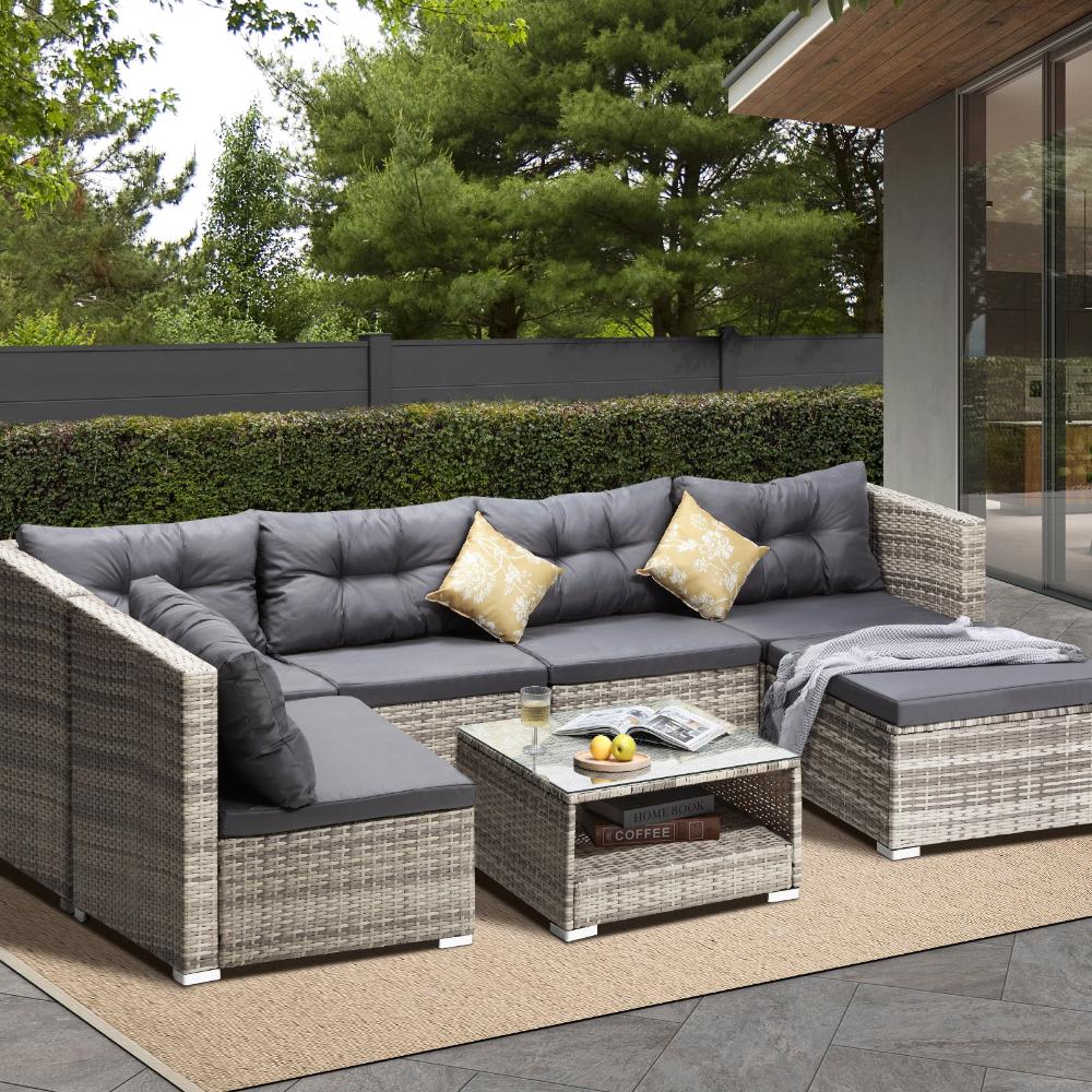 6 Seater Outdoor Lounge Furniture Wicker Set Sofa Rattan Table Setting