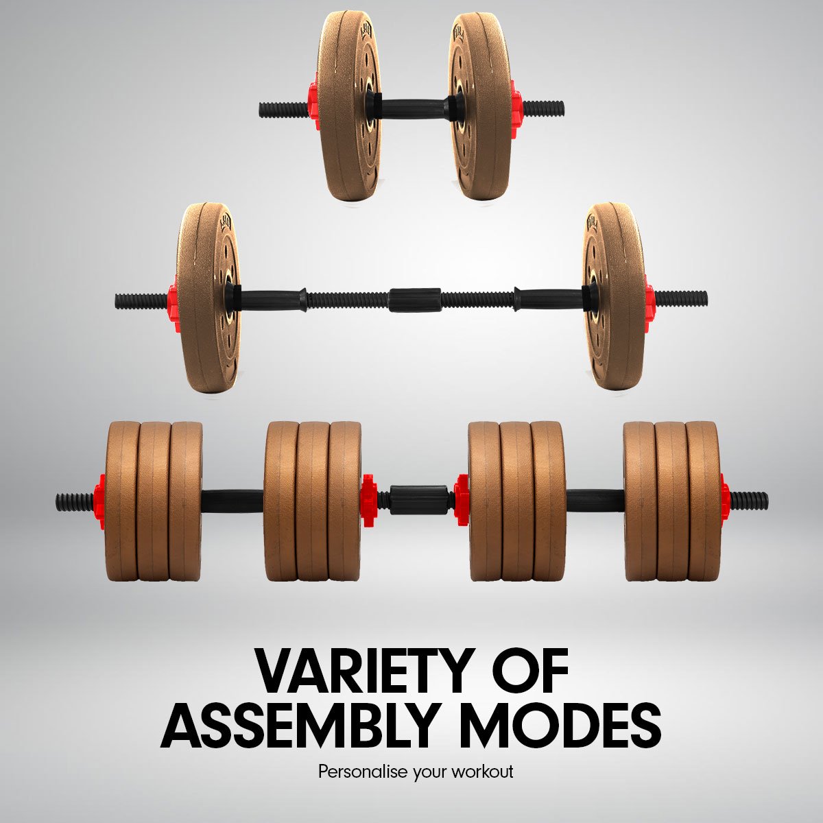 weights strength Adjustable 32kg Home Gym Dumbbell Barbell Weights Gold