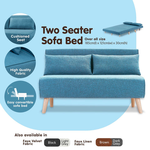 Adjustable Corner Sofa 2-Seater Lounge Linen Bed Seat - Blue