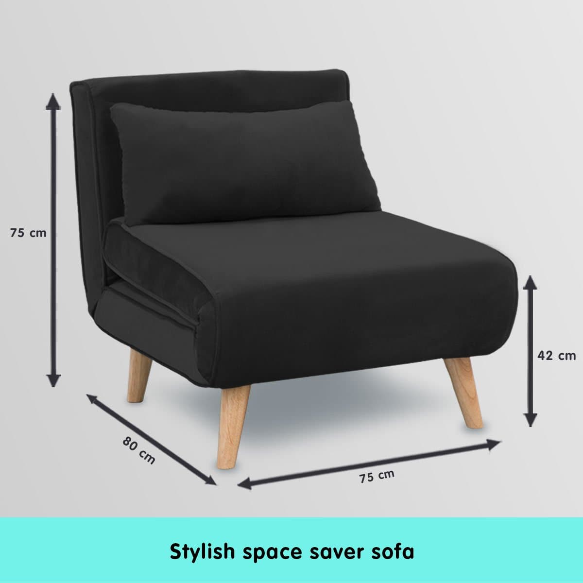 Adjustable Corner Sofa Bed Single Seater Lounge Faux Velvet - Black